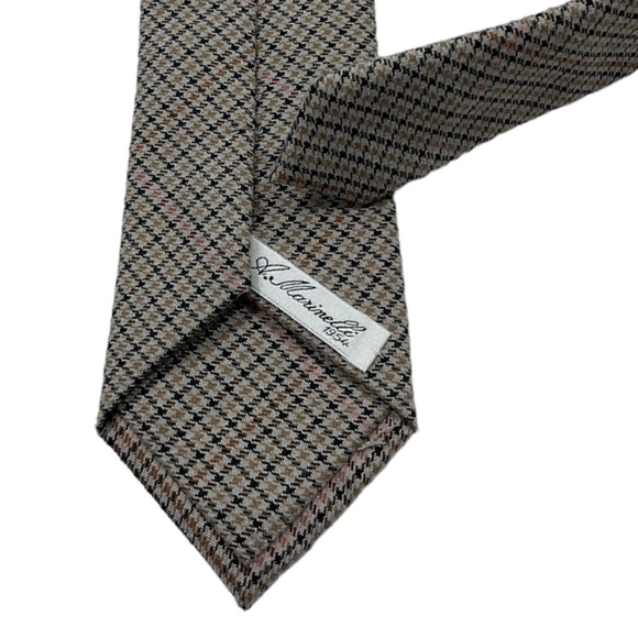 À. MARINELLI Beige Houndstooth Wool LUXURY Slim Tie HANDMADE ITALY - Picture 5 of 5